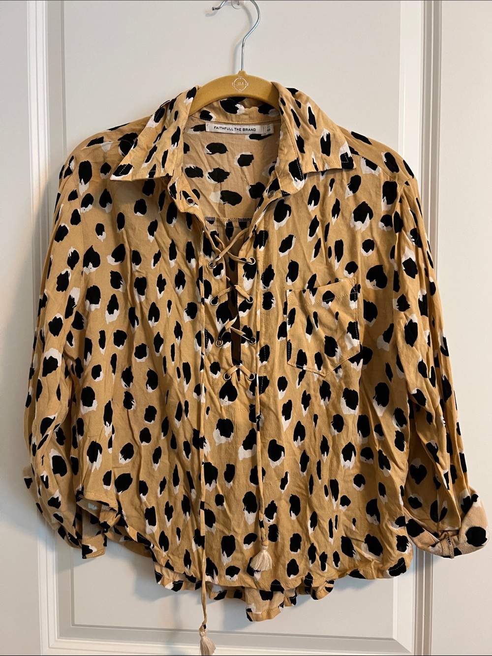 Faithfull the Brand Women’s Small Leopard Print Lace Up Long Sleeve Blouse